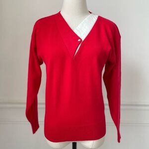 Vintage 70s Knitivo Red Ivory Lightweight Acrylic Sweater S M